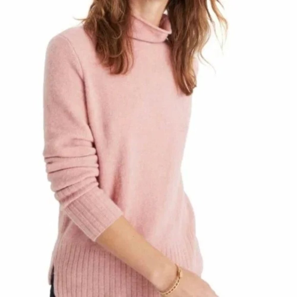 Madewell Inland Merino Wool Turtleneck Neck Sweater Pink cozy stretch